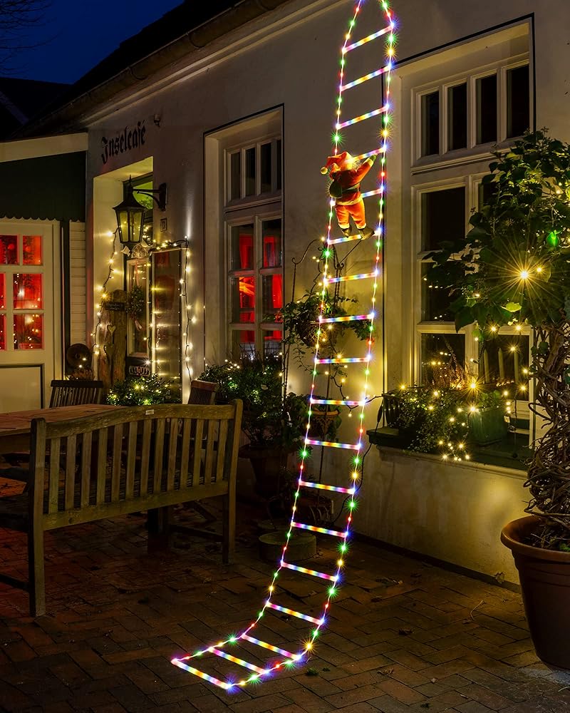 Toodour LED Christmas Lights - 10ft Christmas Decorative Ladder Lights with Santa Claus, Christmas Decorations Lights for Indoor Outdoor, Window, Garden, Home, Wall, Xmas Tree...