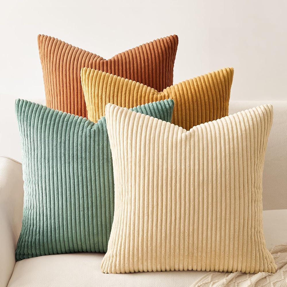 Topfinel Decorative Throw Pillow Covers Cushion Cases, Set of 4 Soft Velvet Modern Double-Sided Designs, Mix and Match for Boho Farmhouse Fall Home Decor (18x18 inch, Orange/Teal)