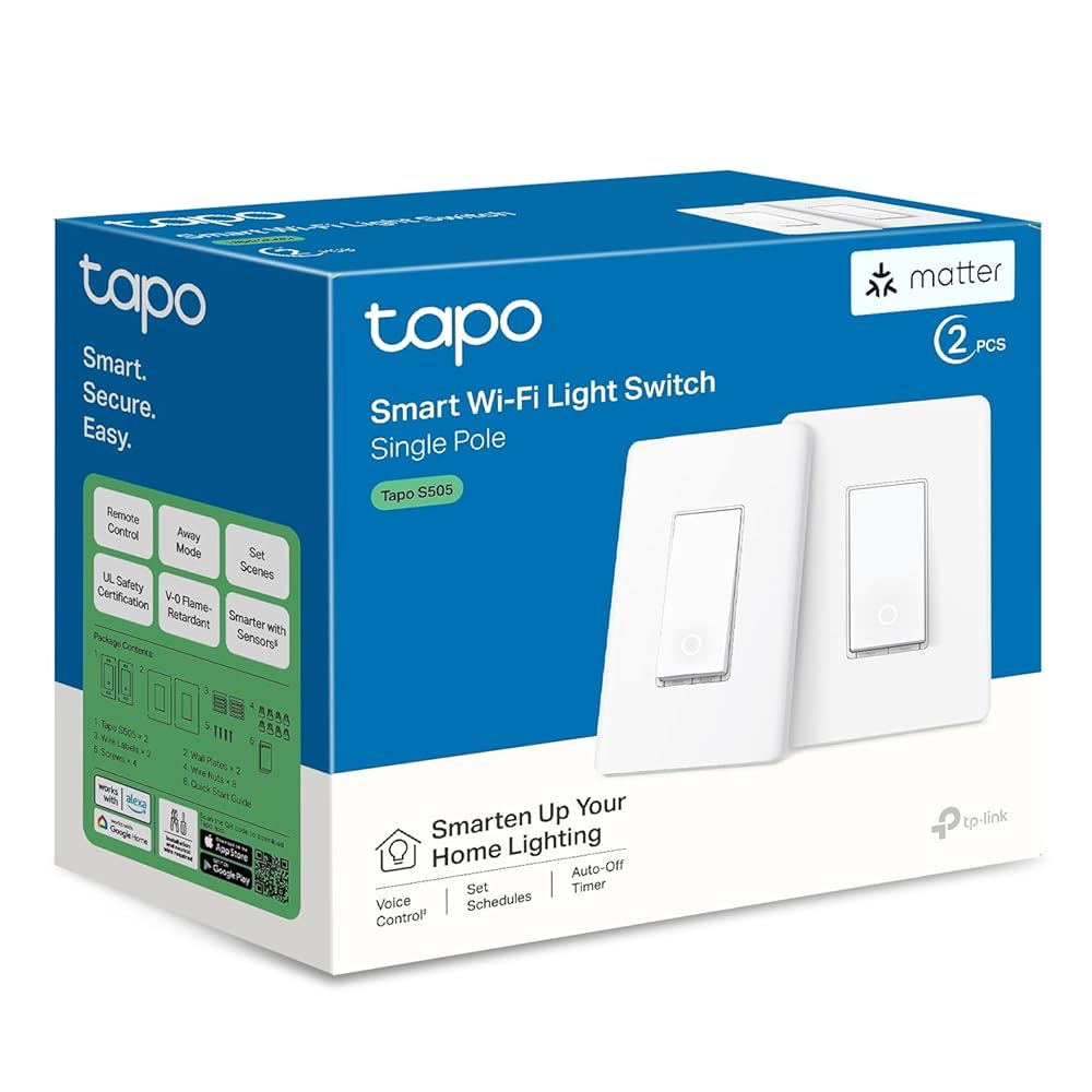 TP-Link Tapo Smart Light Switch, Matter Compatible, Single Pole, Neutral Wire Required, Voice Control w/Siri, Alexa & Google Home, UL Certified, Timer & Schedule, Guided...