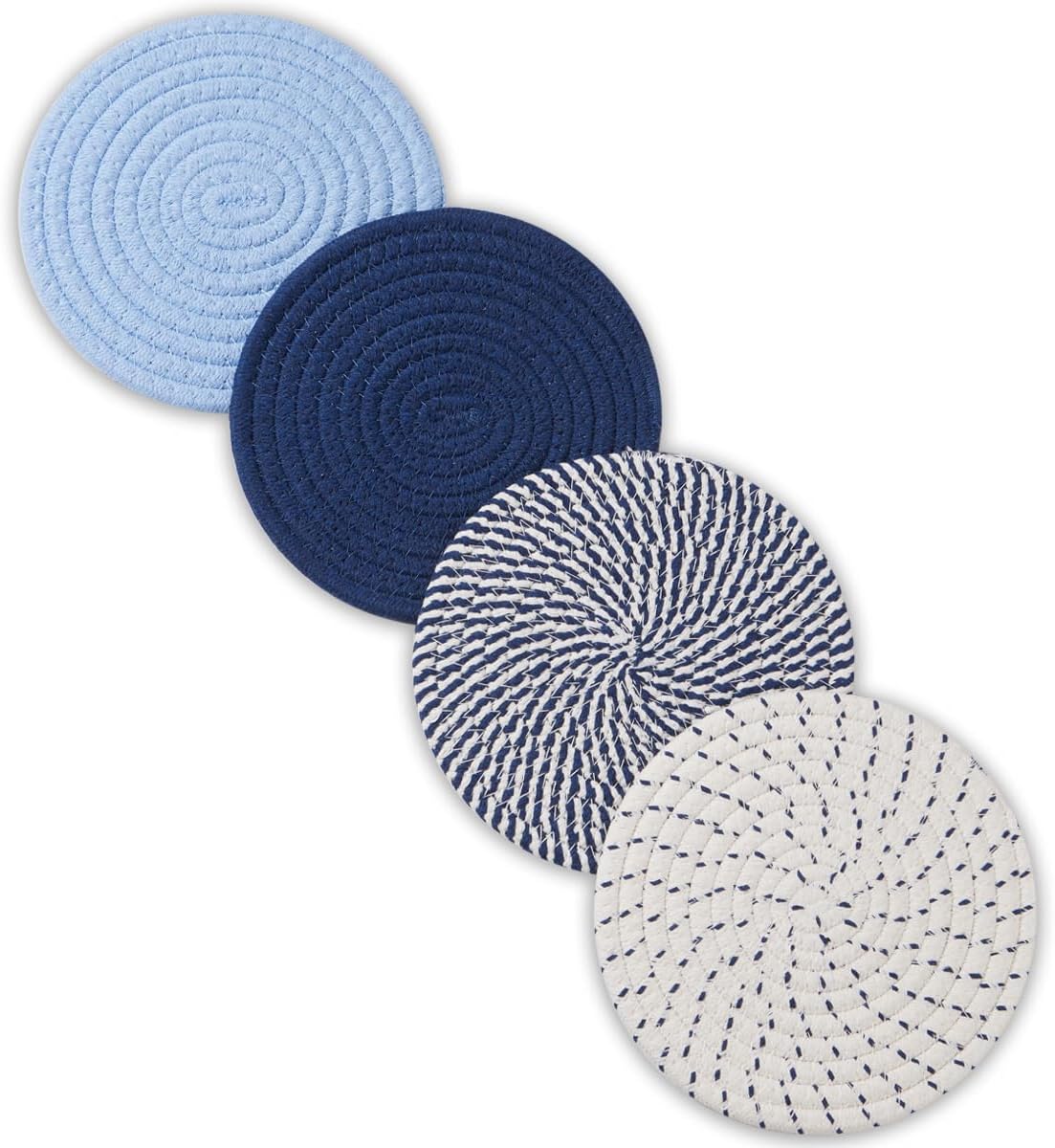 Trivets for Hot Dishes,7.3" Resistant Pot Holders for Kitchen,Kitchen Essentials,Farmhouse Kitchen Decor,Blue Hot Plate Mats,Non-Slip Cotton Material,Blue Kitchen Accessories...