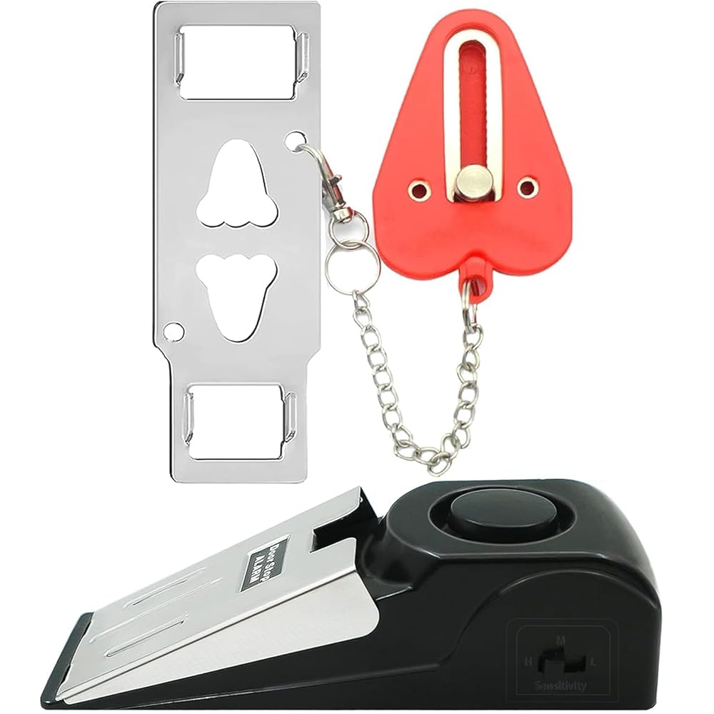 Upgraded Portable Door Lock & Door Stop Alarm, Dual Protection Security Door Kit,Door ​Security Devices Pocket Self Defensey Tools,for Traveling Hotel Home Apartment (2PCS)