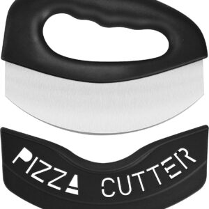 Urbanstrive Heavy Duty Stainless Steel Pizza Cutter with Cover, Super Sharp Blade Pizza Knife Pizza Cutter Rocker, Perfect Kitchen Gadgets for Pizza Cutting Home Essentials, Black