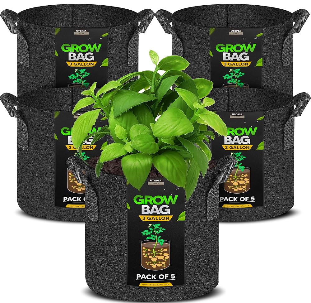 Utopia Home 5 Pack 5 Gallon Grow Bags, 300G Thickened Nonwoven Plant Fabric Pots for Outdoor, Grow Pots, Garden Plant Bags, Aeration Fabric Planter Bags for Fruits, Vegetables...