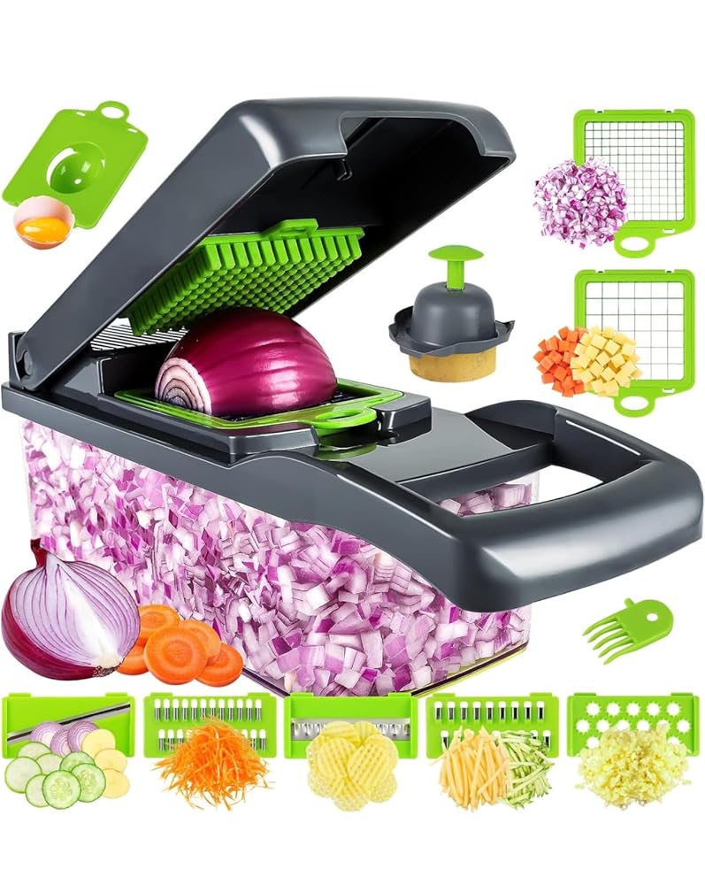 Vegetable Chopper, Pro Onion Chopper, 14 in 1Multifunctional Food Chopper, Kitchen Vegetable Slicer Dicer Cutter,Veggie Chopper Carrot Chopper With Container-kitchen essentials.