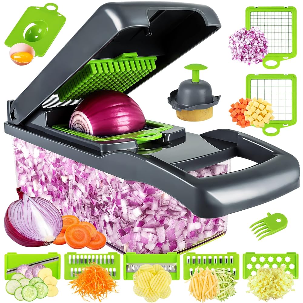 Vegetable Chopper, Pro Onion Chopper, Multifunctional 13 in 1 Food Chopper, Kitchen Vegetable Slicer Dicer Cutter,Veggie Chopper With 8 Blades,Carrot and Garlic Chopper With...