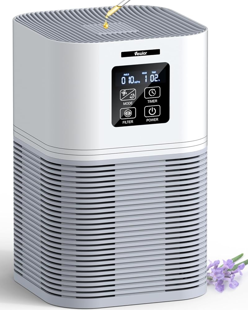 VEWIOR Air Purifiers for Home, HEPA Air Purifiers for Large Room up to 600 sq.ft, H13 True HEPA Air Filter with Fragrance Sponge 6 Timers Quiet Air Cleaner for Pet Dander Wildfire