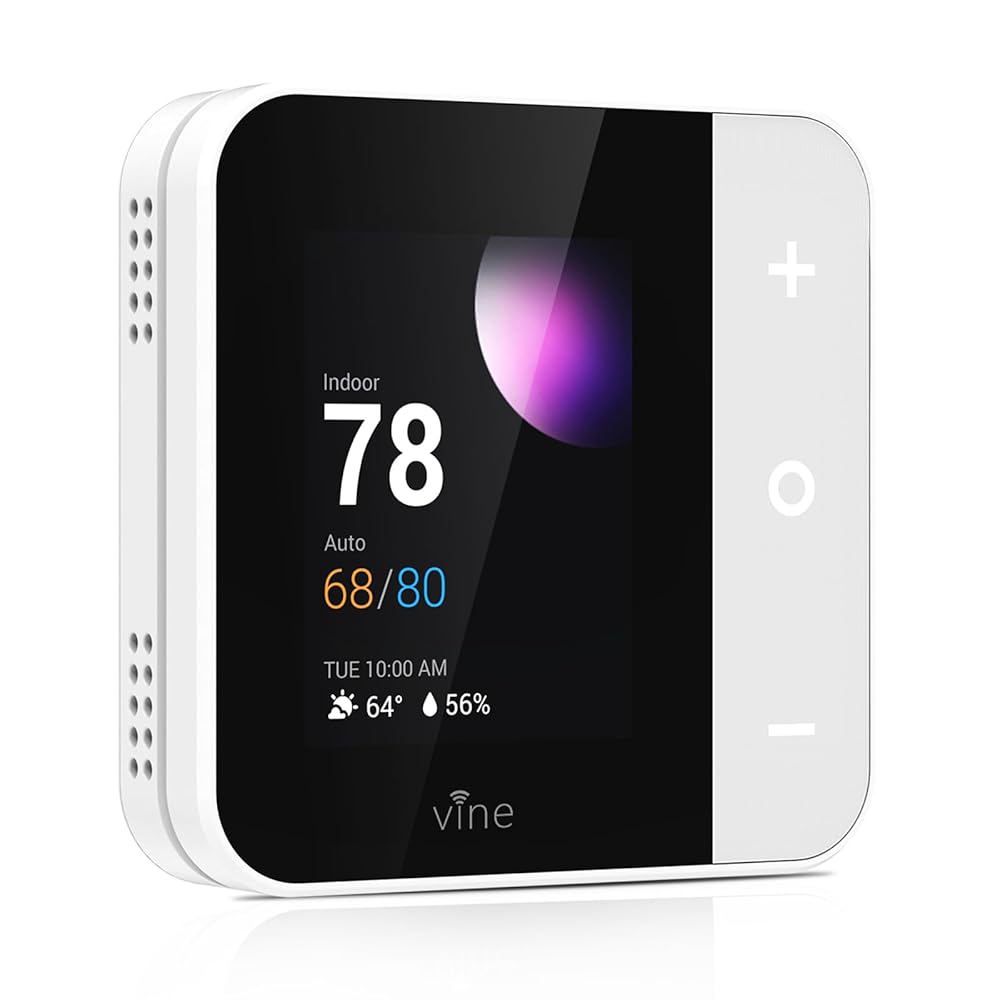 Vine Thermostat for Home with Touchscreen Color Display, WiFi Smart Thermostat Compatible with Alexa and Google Assistant, 7day/8period Programmable, Energy Saving, C-Wire...