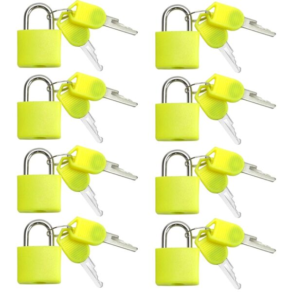 VIP - 8 Pc Metal Padlock Solid Brass Luggage, Backpack, Diary, Jewelry Box, Crafts, School Teaching Lock with Key and Durable Cover (Small, Yellow)