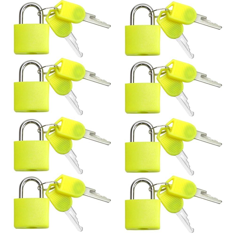 VIP - 8 Pc Metal Padlock Solid Brass Luggage, Backpack, Diary, Jewelry Box, Crafts, School Teaching Lock with Key and Durable Cover (Small, Yellow)