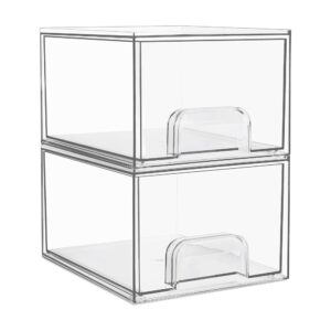 Vtopmart 2 Pack Clear Stackable Storage Drawers, 4.4'' Tall Acrylic Bathroom Makeup Organizer,Plastic Storage Bins For Vanity, Undersink, Kitchen Cabinets, Pantry, Home...