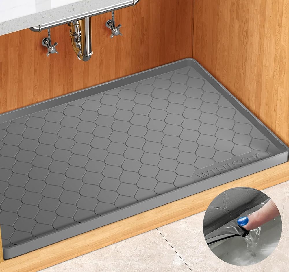 Waterproof Under Sink Mat -34” x 22” Cabinet Liner for Kitchen & Bathroom, Shelf Protector Silicone Under Sink Tray, Kitchen Cabinet Organizers and Storage Sink Drip Tray