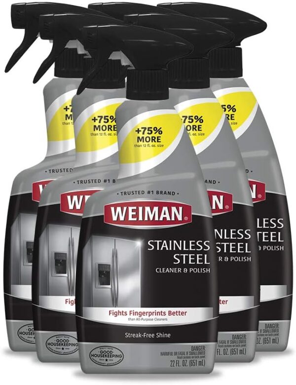 Weiman Stainless Steel Cleaner and Polish - 22 Ounce [6 Pack] - Protects Appliances from Fingerprints and Leaves a Streak-Free Shine for Refrigerator Dishwasher Oven Grill etc