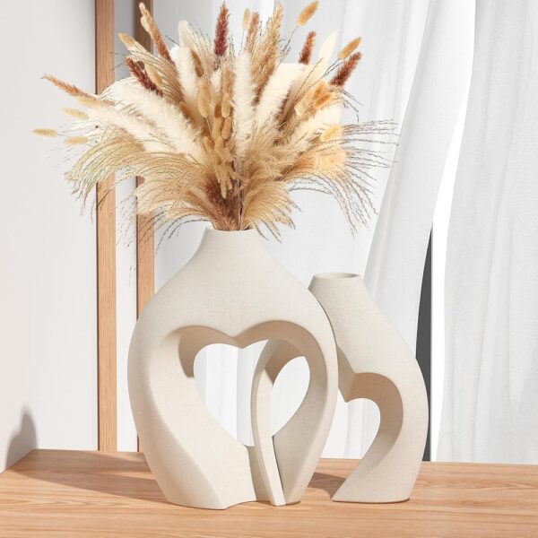 White Vases for Decor, Heart Shaped Ceramic Vase Set of 2, Nordic Heart Shaped Vases, Minimalist Decorative Vase for Table Centerpiece Wedding Dining Living Room Office House...