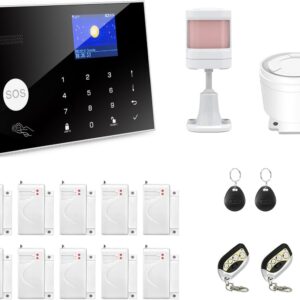 WiFi and GSM 17-Piece kit, Wireless Home Security Alarm System, Door/Window Sensor Entry Sensors (x10) with Smart Life and Tuya App Alert, 24/7 Monitoring Works with Google...