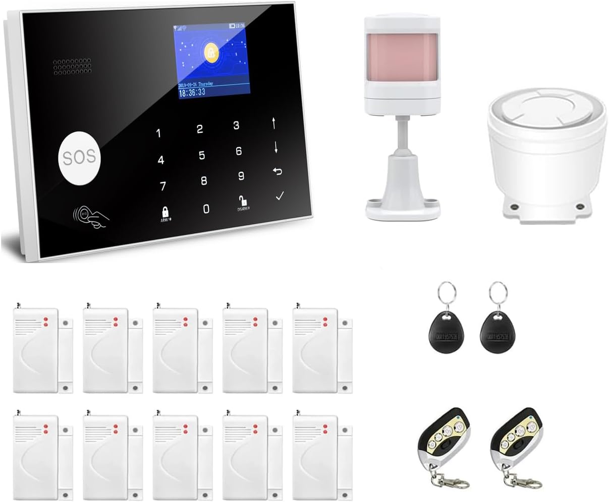 WiFi and GSM 17-Piece kit, Wireless Home Security Alarm System, Door/Window Sensor Entry Sensors (x10) with Smart Life and Tuya App Alert, 24/7 Monitoring Works with Google...