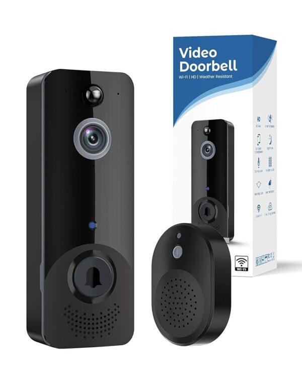 Wireless Doorbell Camera, Chime Ringer Included, AI Human Detection, 2-Way Audio, Night Vision, Instant Alerts, Cloud Storage, Rechargeable Battery, All-Weather Resilience, Home...