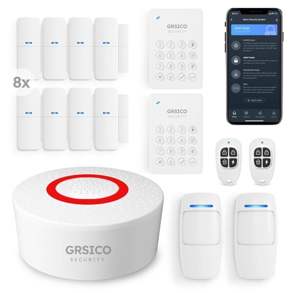 Wireless Home Alarm System 15-Piece Kit, WiFi Alarm System for Home Security with Phone APP Alert (Alarm Siren, Keypad, Remote, Motion, and Door Sensors) for Home, Apartment,...