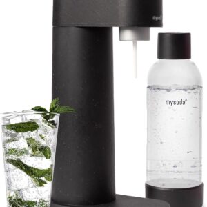 Woody Sparkling Water Maker - Silent Carbonated Water Machine Made of Renewable Wood Composite and 1L Water Bottle - Without CO2 Cylinder - Seltzer Maker Machine - Colour Black