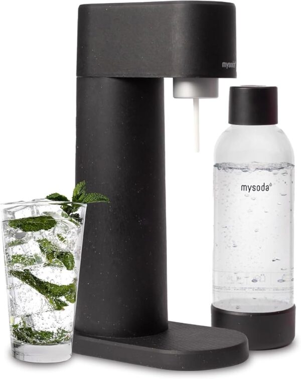 Woody Sparkling Water Maker - Silent Carbonated Water Machine Made of Renewable Wood Composite and 1L Water Bottle - Without CO2 Cylinder - Seltzer Maker Machine - Colour Black