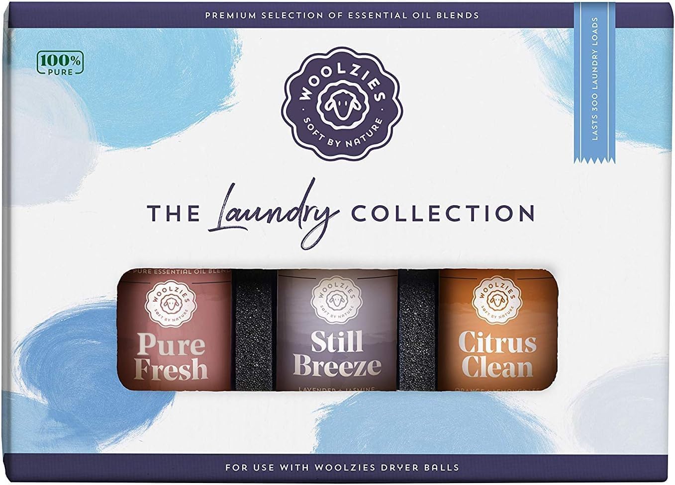 Woolzies Laundry Collection Essential Oil Set | 100% Pure Therapeutic Grade Aromatherapy Oil | Use with Wool Dryer Balls or Oil Diffuser | Gift Set Includes Pure Fresh, Still...