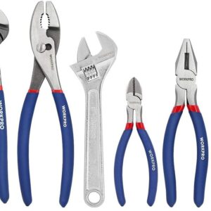 WORKPRO Large Pliers & Wrench Set 6-Piece (10" Water Pump Pliers, 10" Slip Joint Pliers, 8" Long Nose Pliers, 8" Linesman Pliers, 6" Diagonal Pliers, 8" Adjustable Wrench) for...