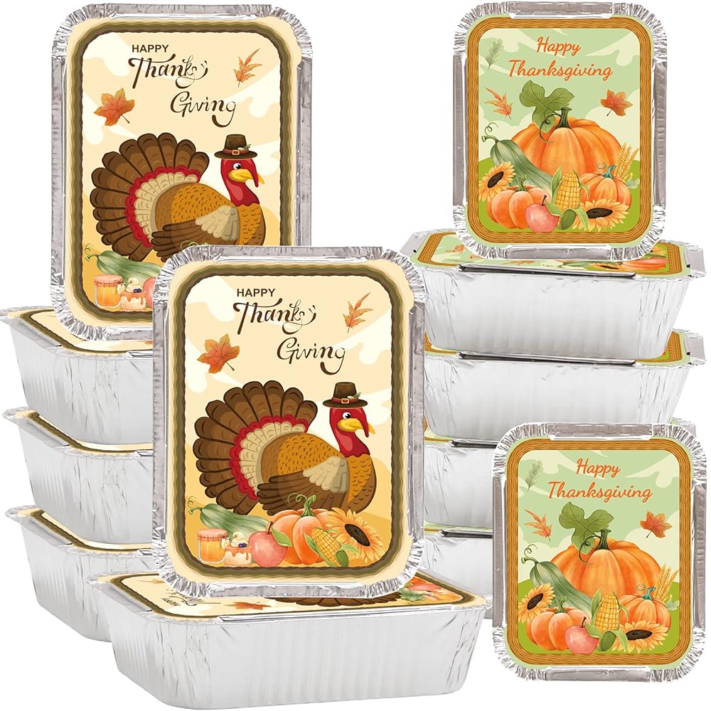 WorldBazaar Thanksgiving Aluminum Food Containers 24PCS Thanksgiving Leftover Take Home Containers with Lids 2 Size Thanksgiving Hosting Essentials Thanksgiving Party Favors