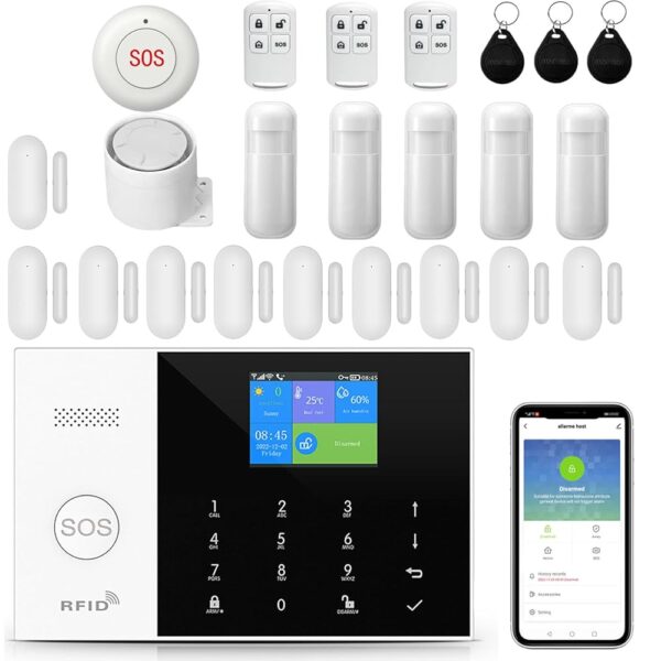 YBJ 4G and WiFi Wireless Home Alarm System, DIY Burglar Alarm System for Home Security with App Control, Door Window Sensor, Motion Detector,Work with Google Assistant and Alexa...