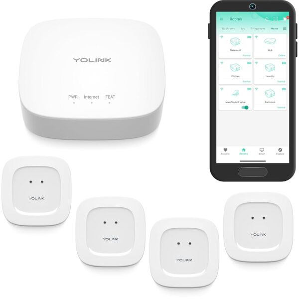 YoLink Smart Home Starter Kit: Hub & Water Leak Sensor 4-Pack, SMS/Text, Email & Push Notifications, LoRa Up to 1/4 Mile Open-Air Range, w/Alexa, IFTTT, Home Assistant