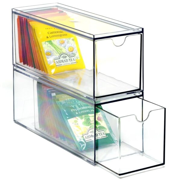 Youngever 3 Drawers Plastic Kitchen Pantry Stackable Storage Organizer, Plastic Tea Packet Organizers, Stackable Tea Bag Holder, 9" x 3" x 3.5"