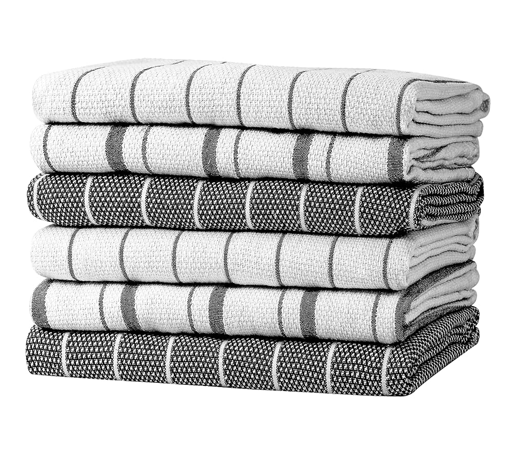 Zeppoli Classic Kitchen Towels - 6 Pack 100% Natural Cotton Kitchen Towel Set, Reusable Wash Cloths, Absorbent Dish Towels, Machine Washable Hand Towels, Kitchen Essentials, 20”...