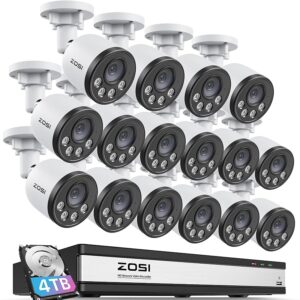 ZOSI 4K PoE Security Camera System with Audio,Smart Human Detection,100ft Night Vision,16 Channel NVR with 4TB HDD,16pcs 4MP Weatherproof PoE IP Cameras Outdoor Indoor for Home...