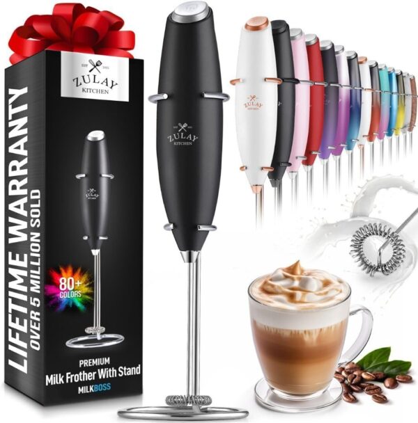 Zulay Kitchen Powerful Milk Frother Wand - Ultra Fast Handheld Drink Mixer - Electric Whisk Foam Maker for Coffee, Lattes, Cappuccino, Frappe, Matcha, Hot Chocolate & Coffee...